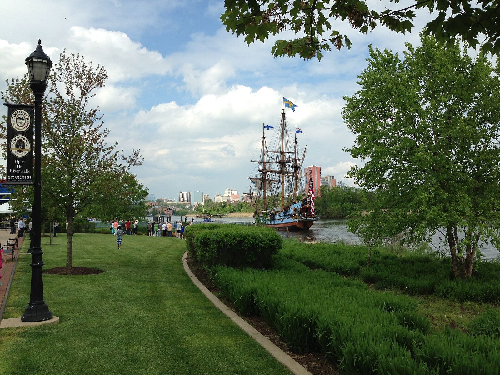 Walkway and landscaping along the Christina River at the Wilmington Riverfront