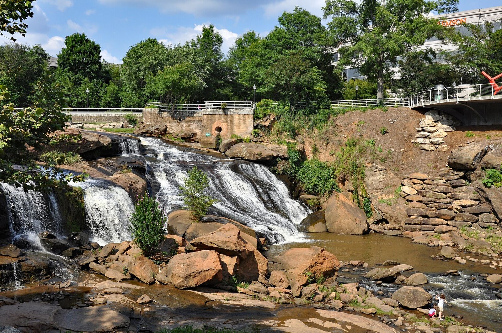 Reedy River cascading over rocks at Falls Park in downtown Greenville