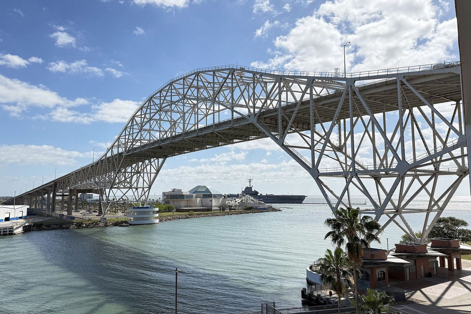 Harbor Bridge arching over the Corpus Christi ship channel on a sunny day