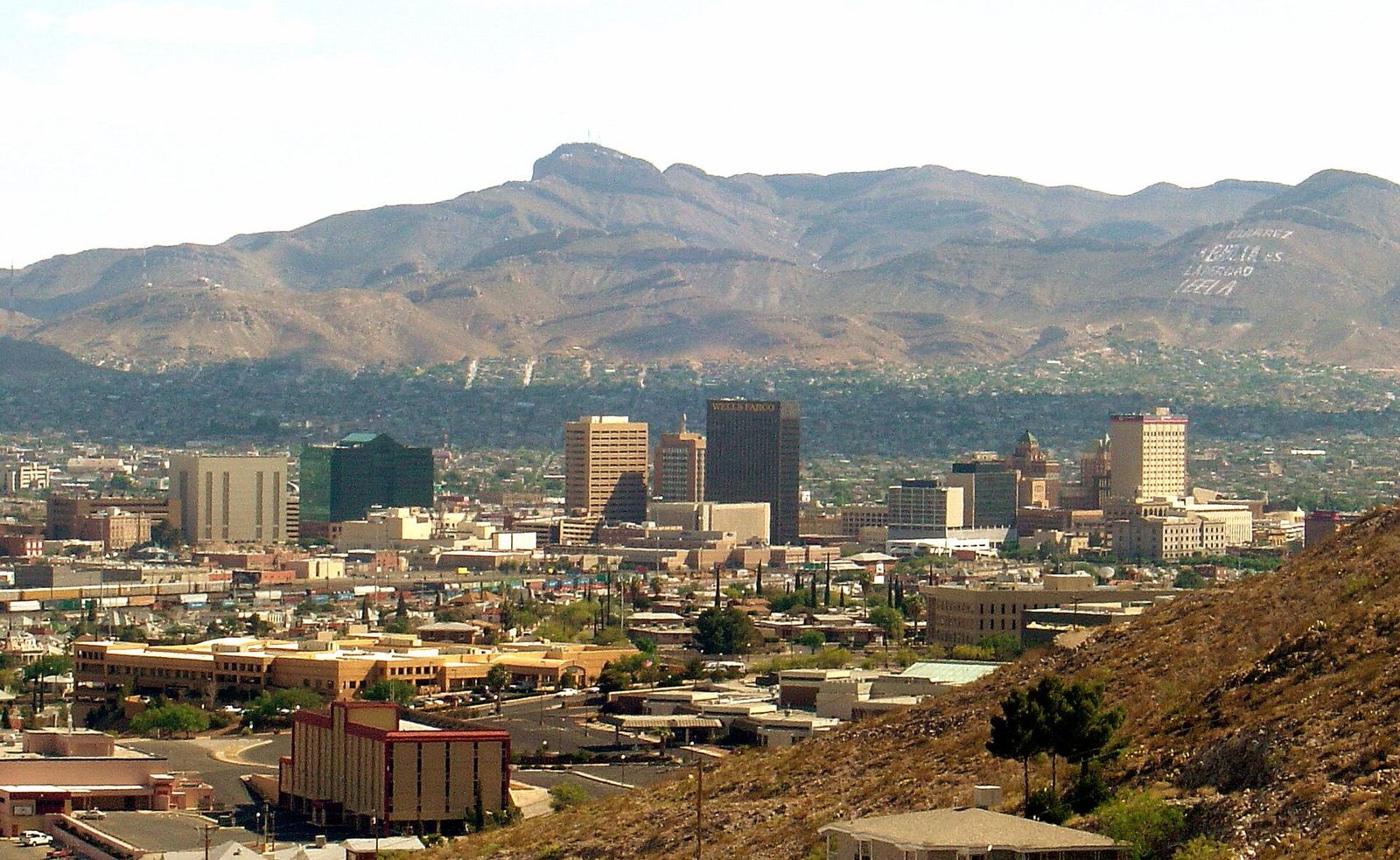 Downtown El Paso skyline below the Franklin Mountains