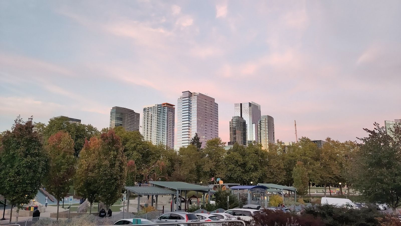 Residential and office towers in downtown Bellevue on a clear day