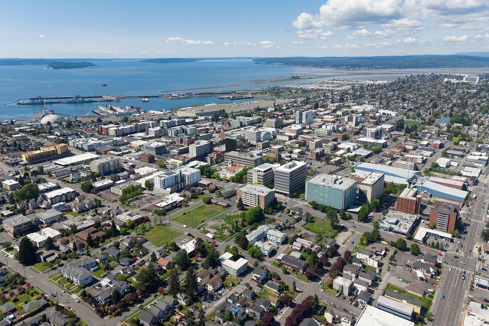Everett and its waterfront seen from the air
