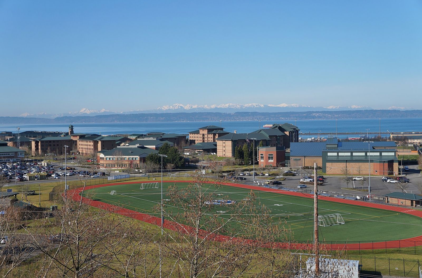 Naval Station Everett and the waterfront seen from Grand Avenue Park