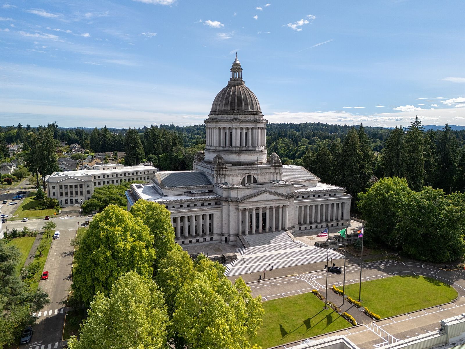 Aerial view of the Washington State Capitol campus in Olympia in summer