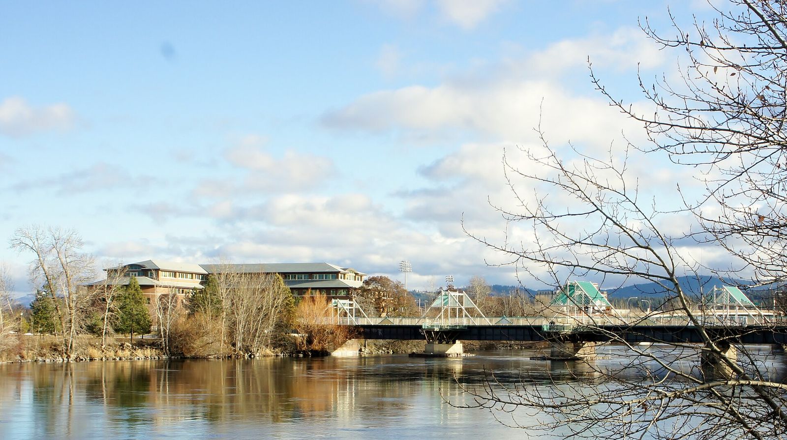 Spokane River and Riverfront Park with downtown buildings along the bank