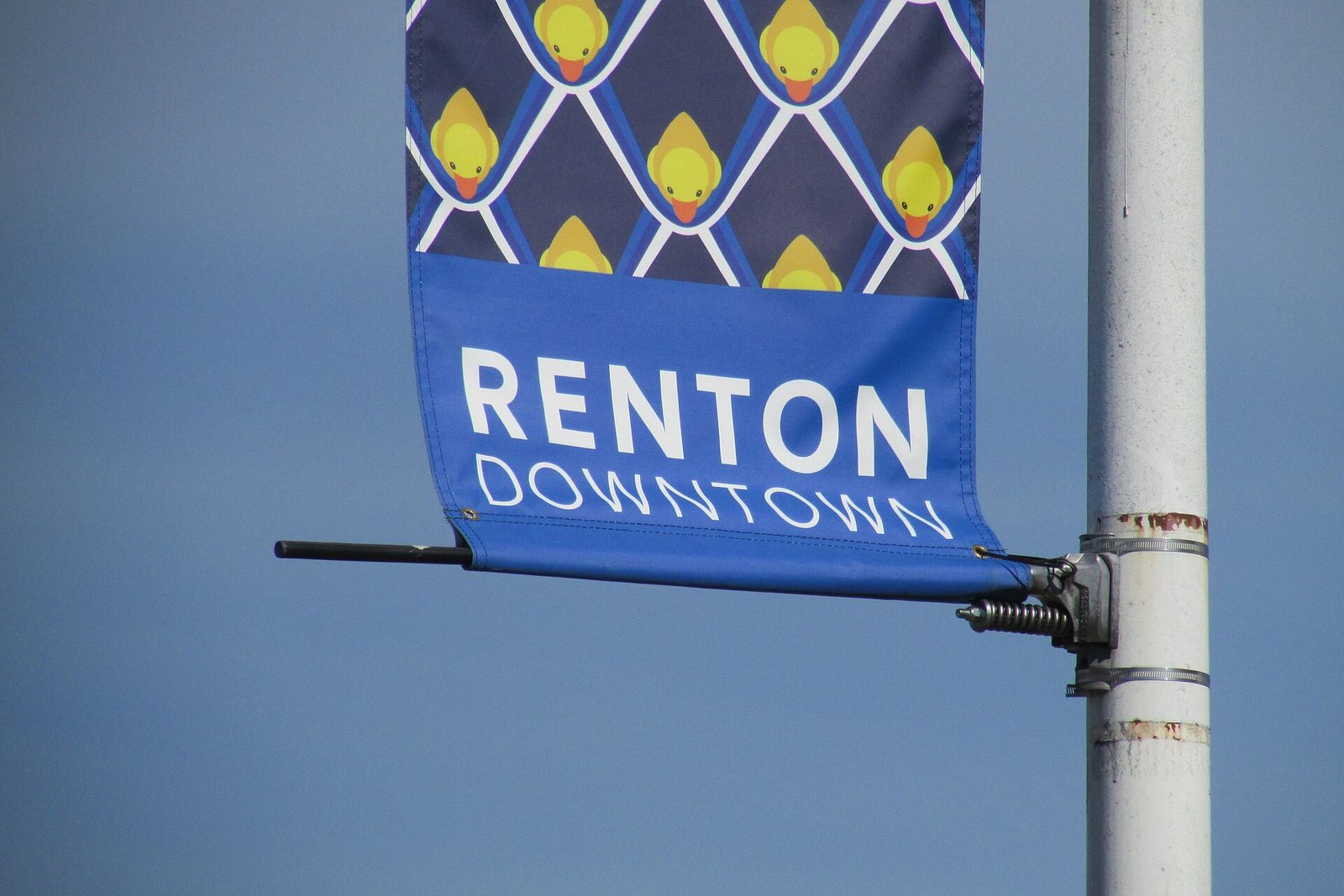 Downtown Renton street with shops and low brick buildings
