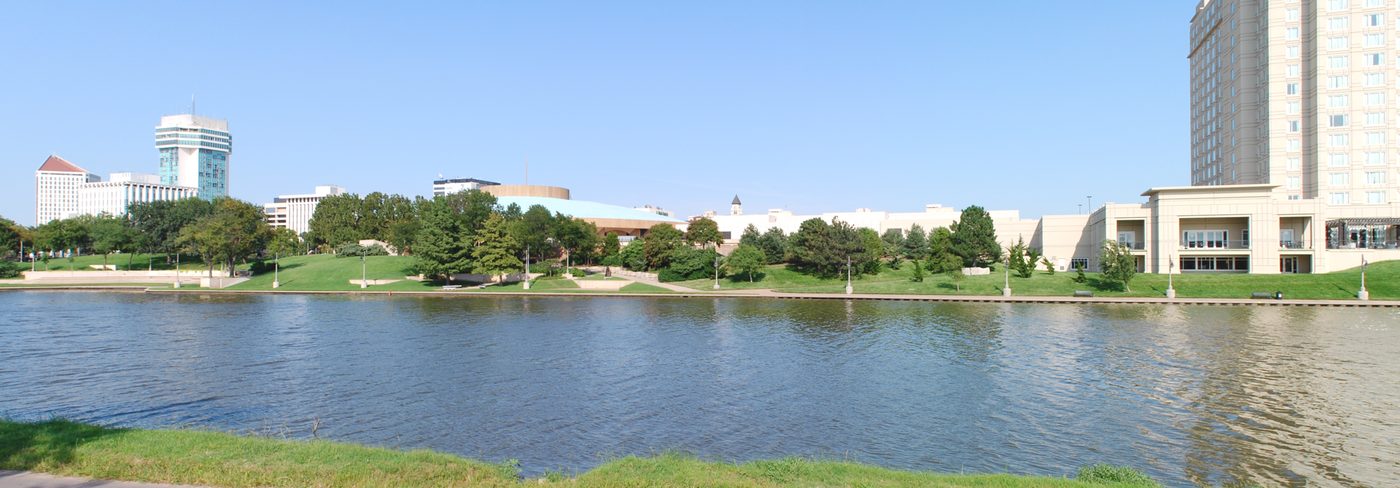 The Wichita skyline seen across the Arkansas River