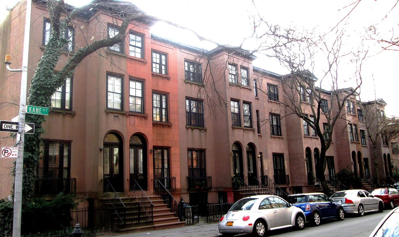 A row of brownstone houses on Kane Street, Brooklyn