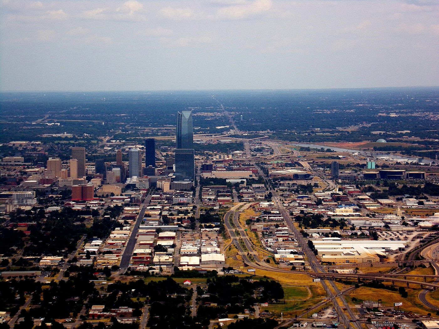 An aerial view of downtown Oklahoma City