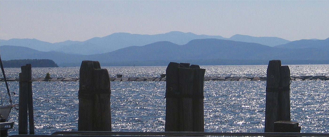 Lake Champlain from the Burlington shoreline with the Adirondacks beyond
