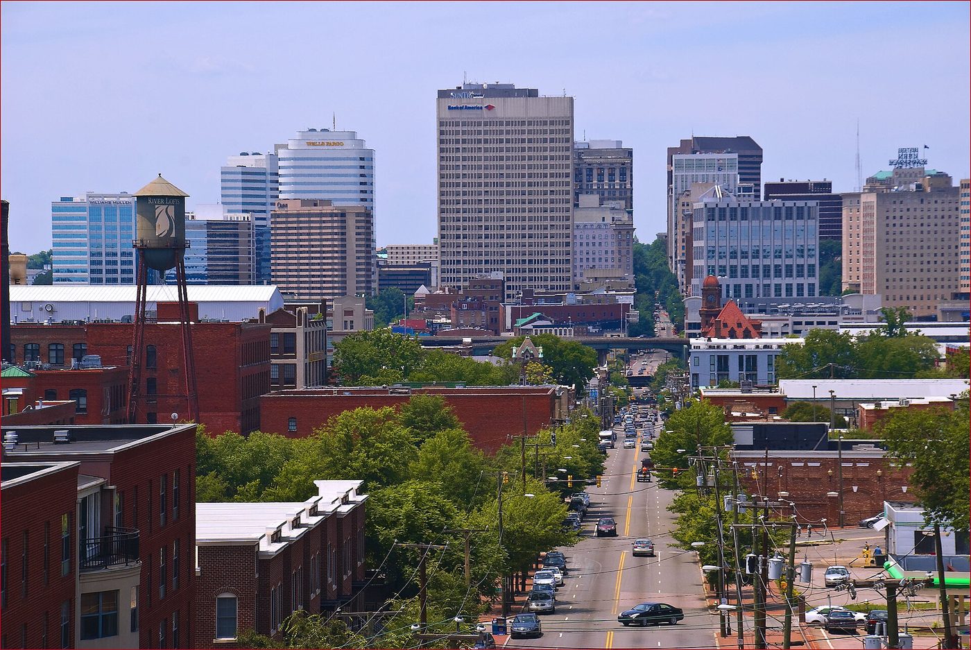 Richmond seen from Libby Hill Park, the downtown towers above rows of brick houses